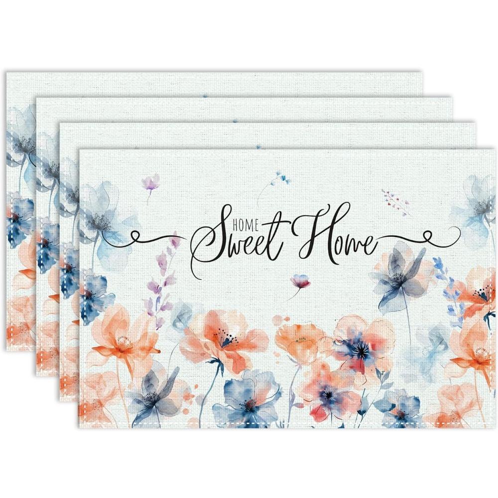 Set di Runner da Tavola Floreali Rosa Fiore Farfalla Acquerello Stile Rustico Vacanze Caffetteria Tappetini da Tavola per Festa Cucina Sala da Pranzo Decorazione