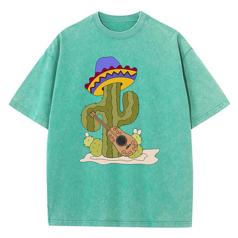 Cartoon Cactus Talking About Guitar Printed Tshirt Homme Versatile Loose Tees Aesthetic Oversized T-Shirt Tops