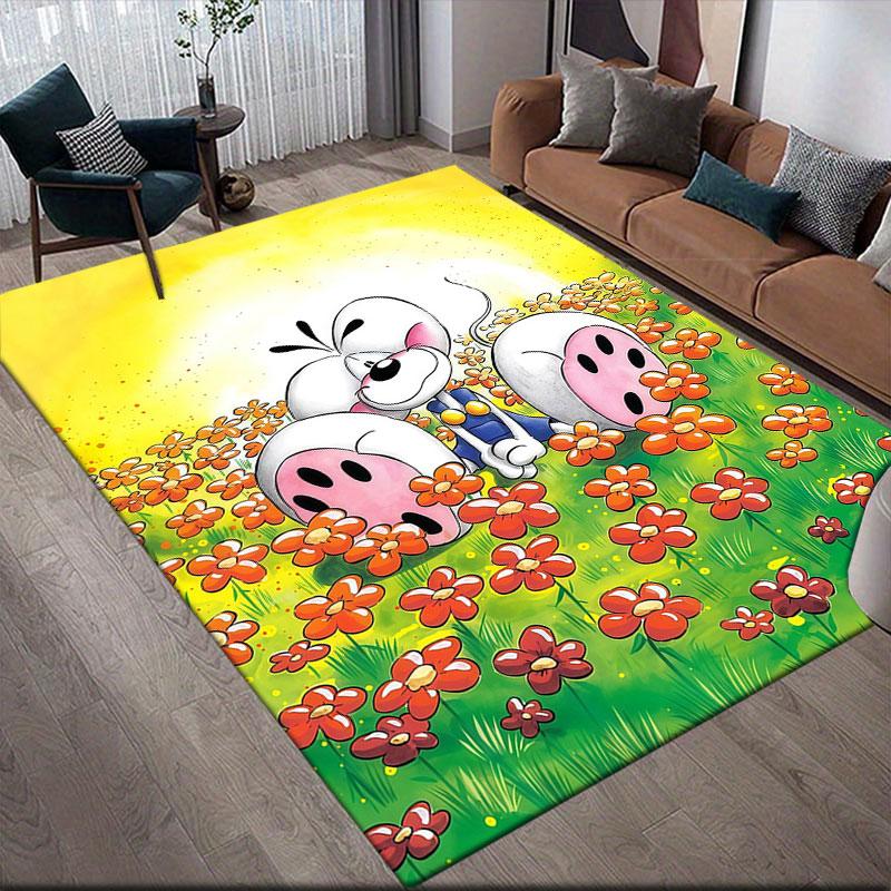 Diddl Flannel Printed Carpet, Home Sofa Decoration for Living Room & Bedroom, Non‑Slip Play Flannel Floor Mat for Game Room