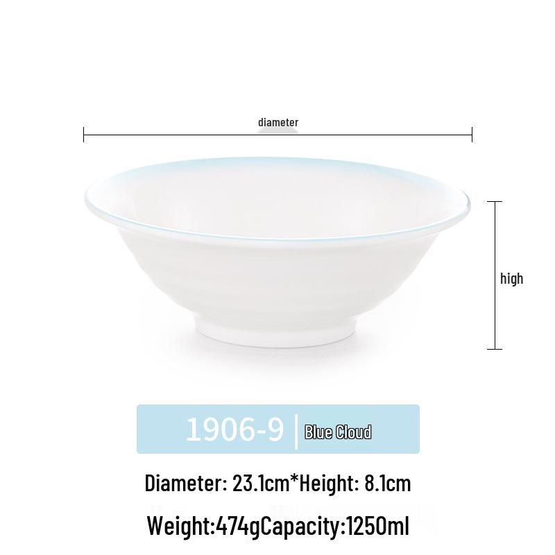 Imitation Porcelain Melamine Ramen Bowl - Large Douli Hat Design for Soup, Mala Tang, Rice Noodles