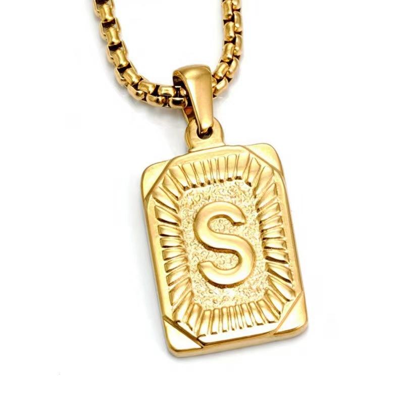 Initial Letter Pendant Necklace Stainless Steel Golden Cuban Chain A-Z Alphabet Name Jewelry For Men Women Gift