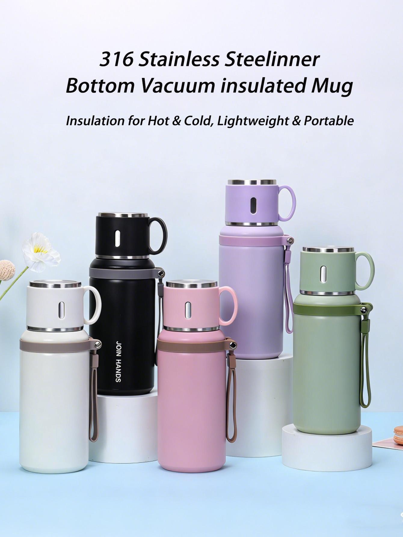 600ml/304 stainless steel insulated vacuum water bottle, with dual-use lid/drinking cup and rope handle, washable 501-600ml зелёный
