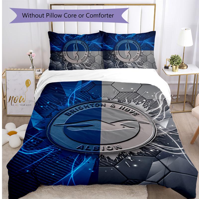 Brighton & Hove Albion Football Printed 3 Pieces Bedding Set, Comfortable Skin Friendly Bedroom Duvet Cover Set