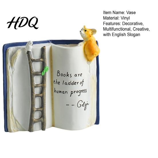 Niche Design Desktop Decor Book Shaped Flower Pot Creative Planter with Ladder Puppy And Bird for Unique Desk Ornament Succulents & Small Plants,