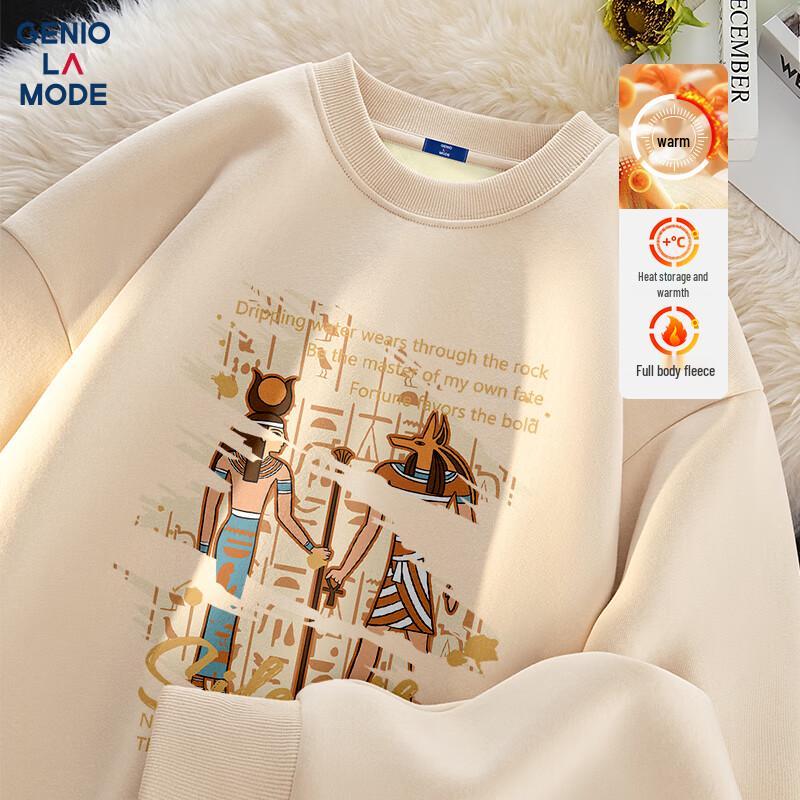 GENIOLAMODE Men's Fleece-Lined Letter Print Crewneck Sweatshirt