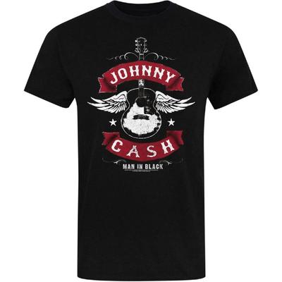 Johnny Cash Men's Winged Guitar Slim Fit T-shirt Large Black