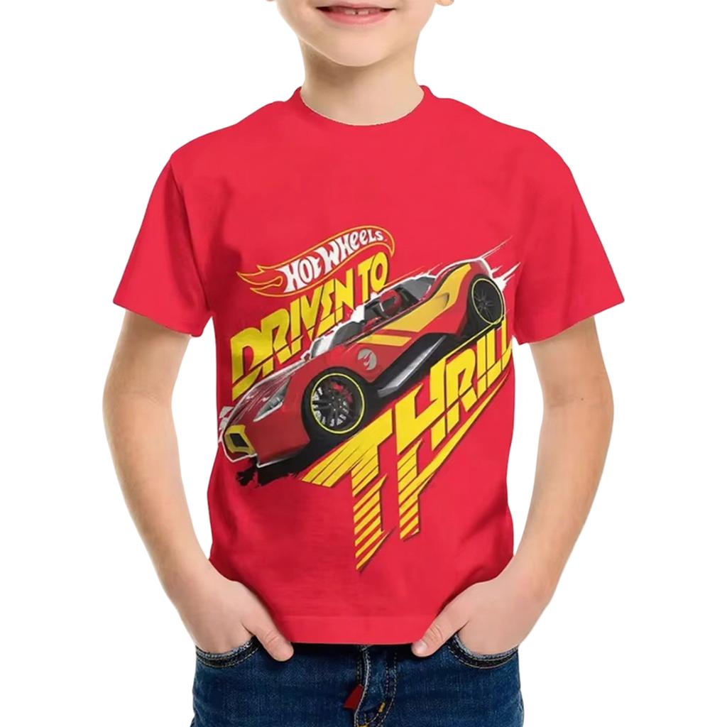 Summer Kids T-shirt Car Racing Print Short-sleeved Boy Tees Top Casual Girl T-shirt Streetwear Outdoor Casual Clothing