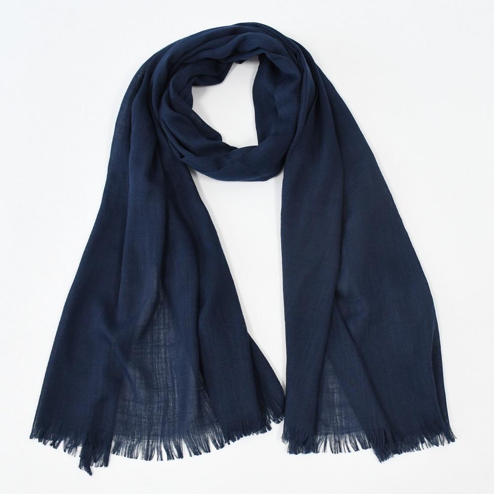 

Mary New Pure Color Slub Cotton Short Board Scarf Модна універсальна бавовна та льон М’яка та тонка шаль Темно-синій