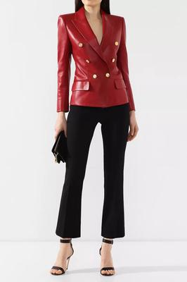 Blazer élégant en cuir d'agneau véritable fait à la main pour femme, de couleur rouge, neuf et formel