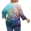 Women's Print Round Neck Plus Size Tops 3/4 Sleeves Elegant Shirt Tops