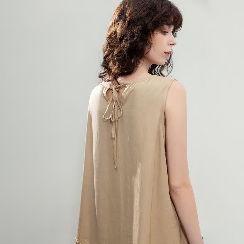 Demana Women's Linen Blend Pleated Sleeveless Blouse