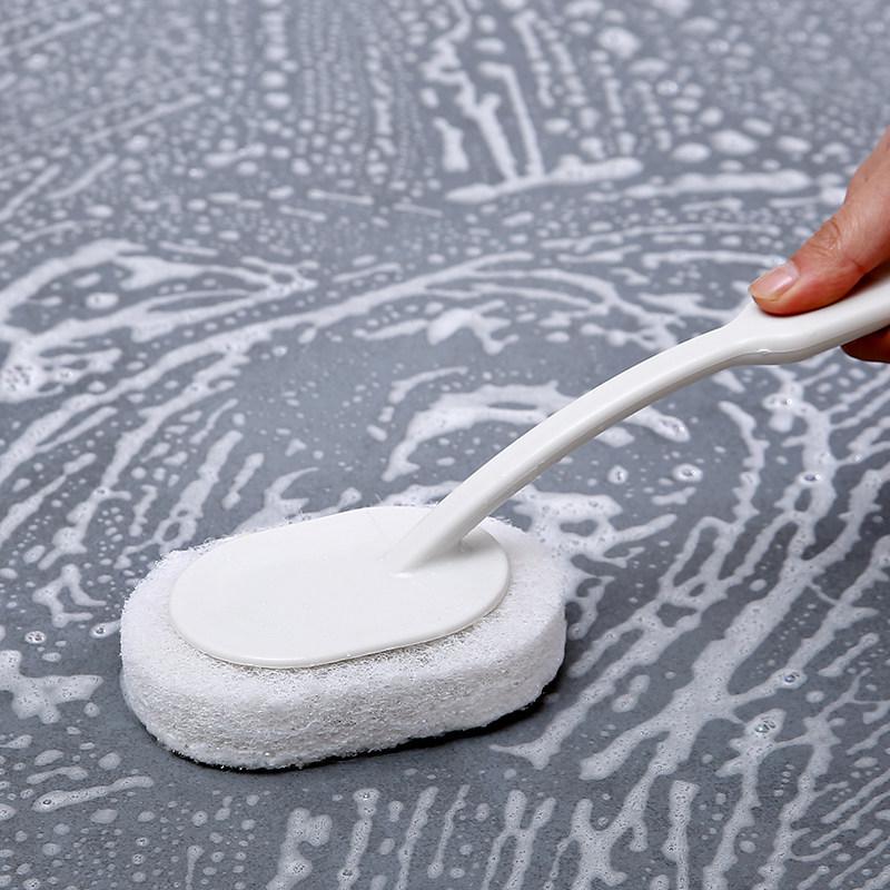 Long Handle Sponge Scrubber for Bathroom, Thickened Scouring Pad Brush for Bathtubs, Floors, and Tile Stain Removal