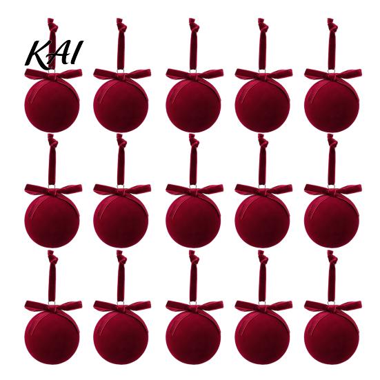 Velvet Christmas Tree Balls 15Pcs Flocking Ball Hanging Ornaments with Bow Decor, Retro Flocked Luxury Holiday Baubles Bubbles for Home Decoration,