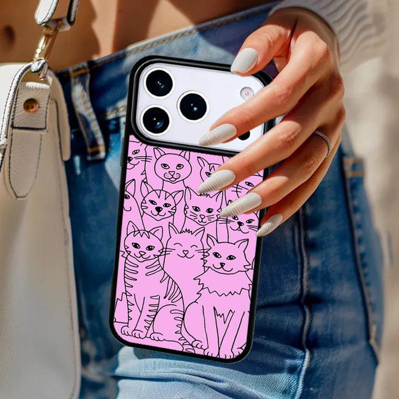 Minimalist Line Cat Phone Case For iPhone 17 Air 14 15 13 12 Max Cover For Apple 16e 11 Pro Max Plus Coque