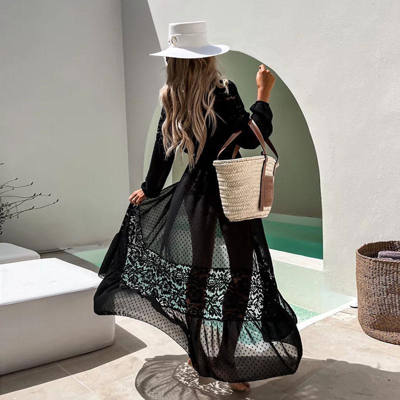 European & American Chiffon Lace Beach Cover-Up - Sexy Cardigan for Vacation