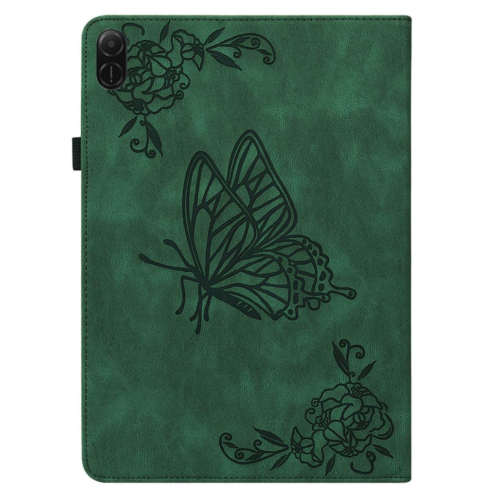 For Honor Pad X8a Case Butterfly Flower Imprint PU Leather Tablet Cover with Card Slots