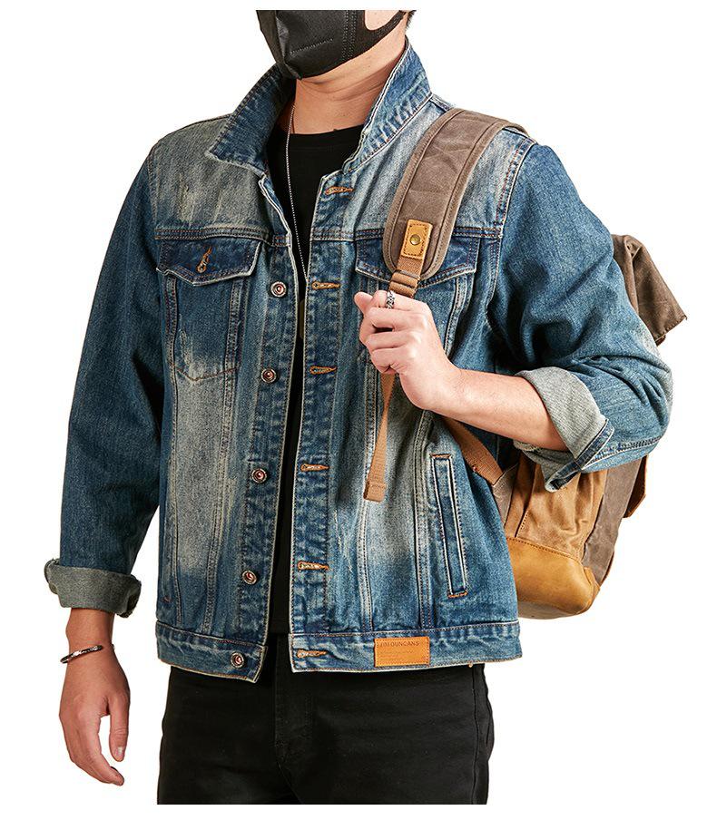 Xintang Men's 2025 American Retro Denim Motorcycle Jacket - High Street Rogue Style Streetwear