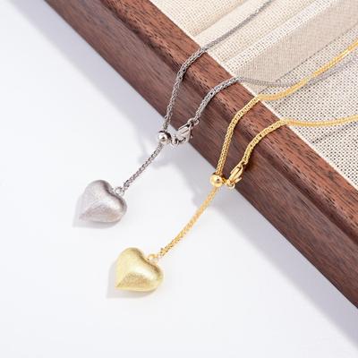 Trendige S925 Sterling Silber Mattiertes Herz Anhänger Halskette, Vielseitige Schlüsselbein Kette für Damen