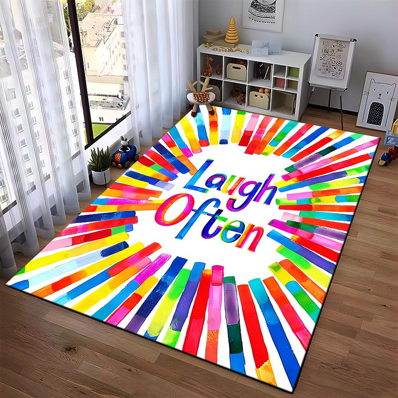Colorful Decorative Carpet with "Laugh Often" Text Design Suitable for Use As an Anti-slip for Living Room Bedroom Sofas