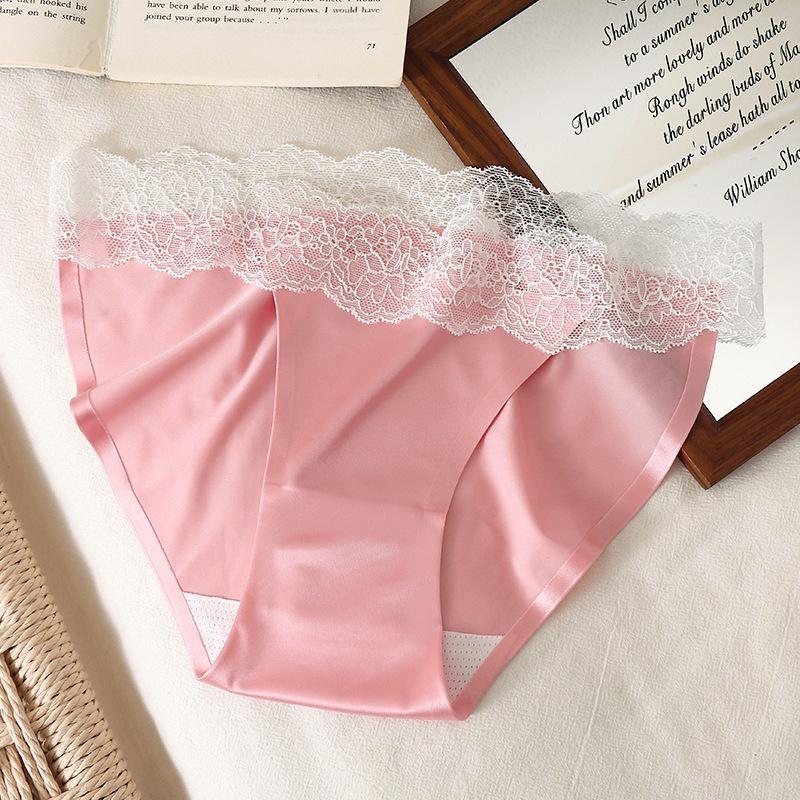 Women's Sexy Lace Trim Seamless Satin Panties - Pure Desire Style 2025