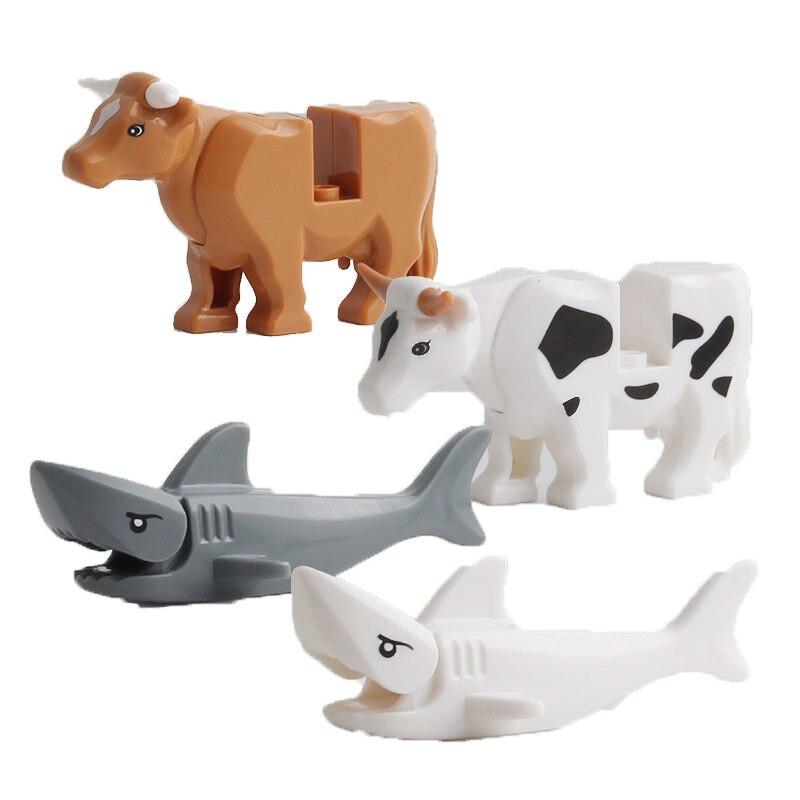 12pz Blocchi da Costruzione Animali della Città Figure Zoo Modello Mattoncini Coccodrillo Squalo Mucca Giocattoli Educativi Regalo di Natale per Bambini