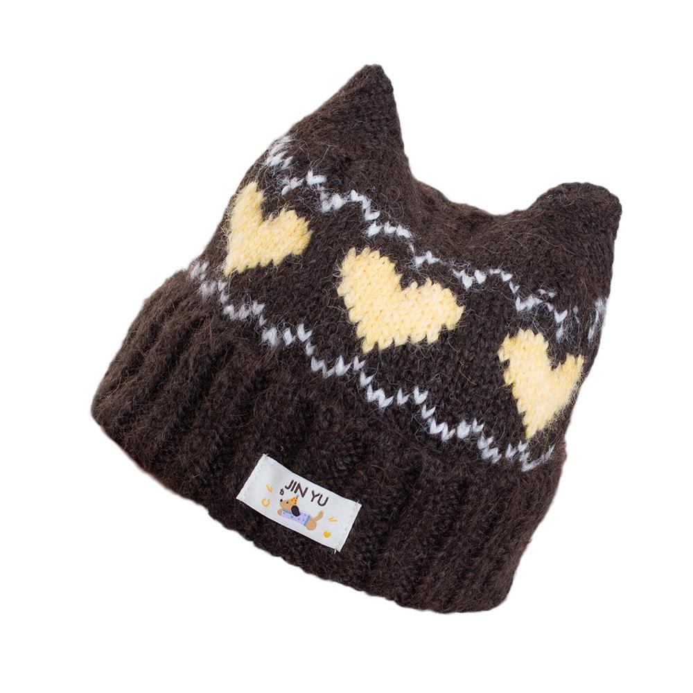 Fair Island wind jacquard cat ear knitted pullover hat for children, thickened warm atmosphere in autumn and winter, versatile and small face