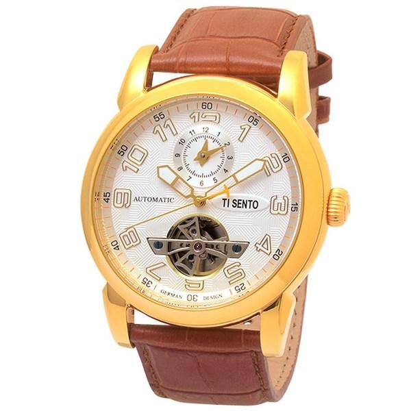 [Ticento]Open Heart Dual Time Automatic Leather Watch TS50031GD_DUAL, Korean Luxury Watches