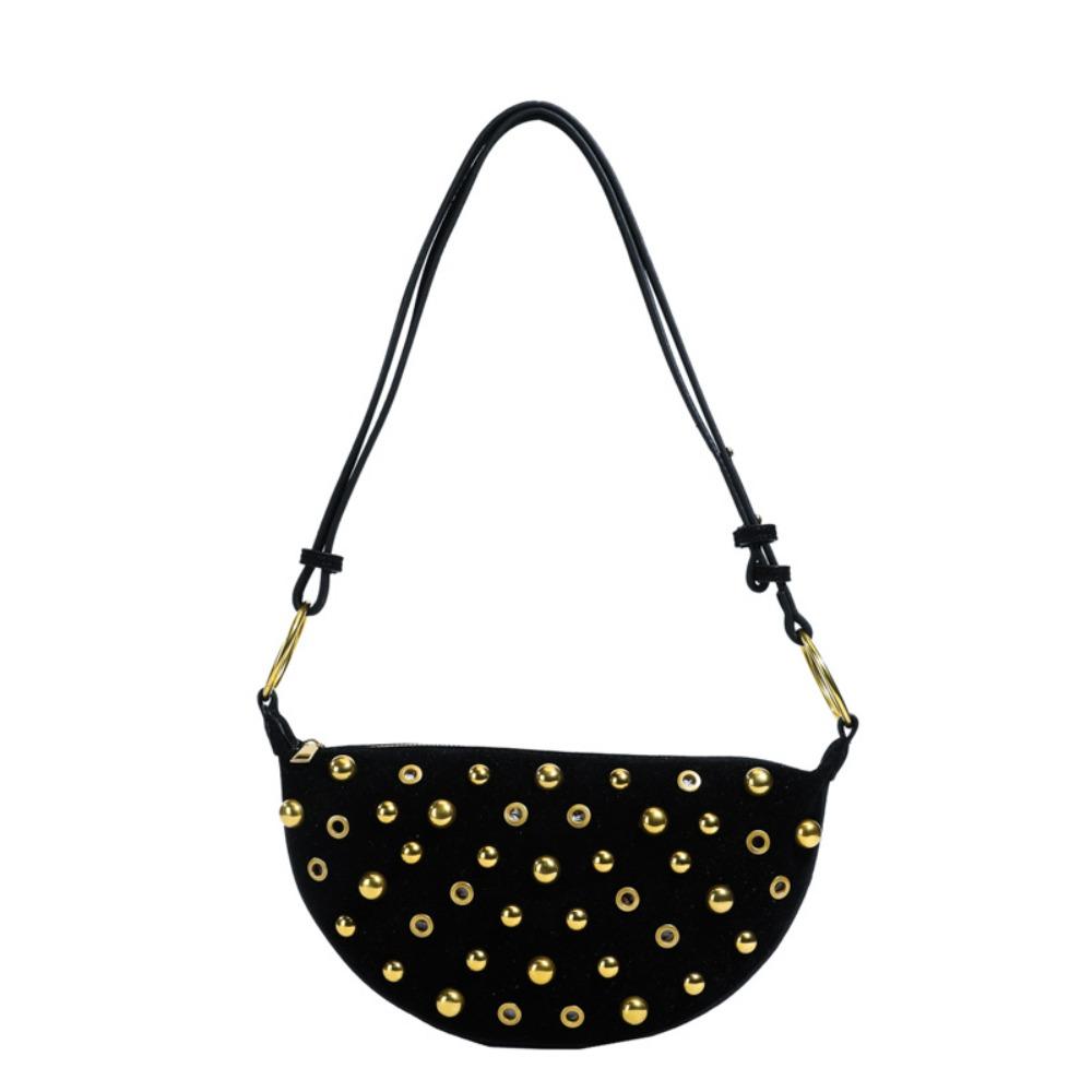 

Hollow Y2k Shoulder Bag Metal Stud Underarm Bag Casual Rivet Crossbody Bag Lady чёрный