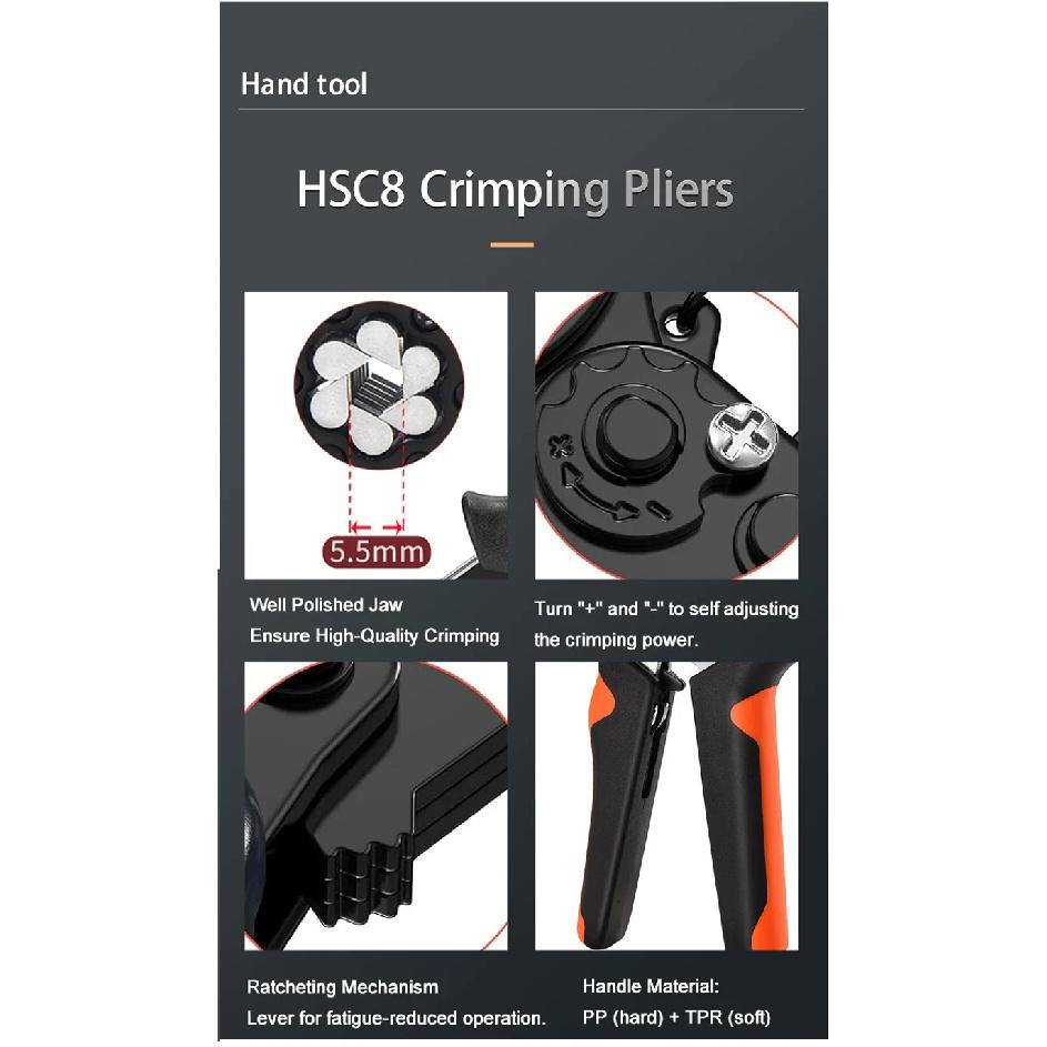 Hexagonal Self-Adjustable Ratchet Ferrule Crimping Tool Kit 23-7AWG 0.25-10mm² Crimper Kit with Ferrule Sleeves Wire Terminals