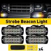 4xAmber White Strobe Light 12LED Car Truck New Warning Beacon Hazard Flash