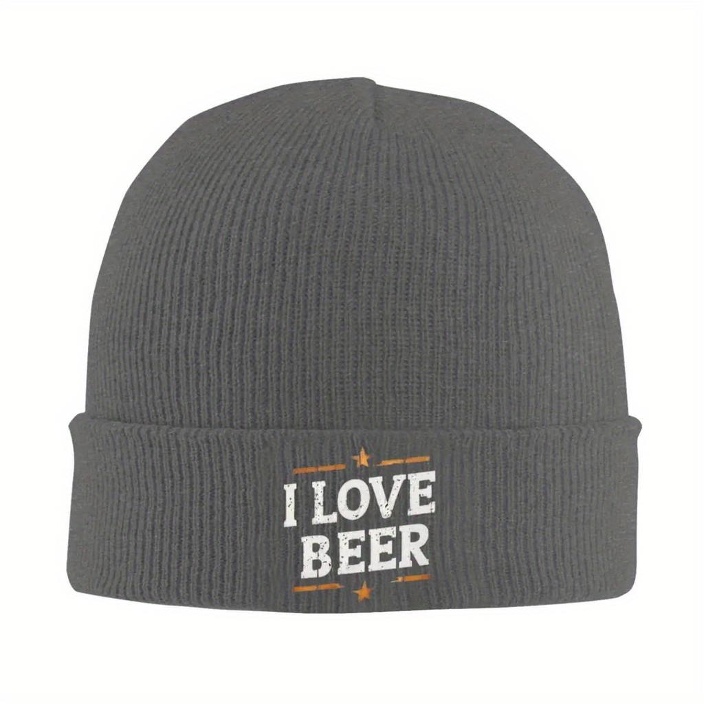 I Love Beer Bonnet Hats TEXT Beanie Hats Printed Knit Hat Winter Y2K Cool Men Women Unisex Outdoor Sport Thermal Elastic Cap