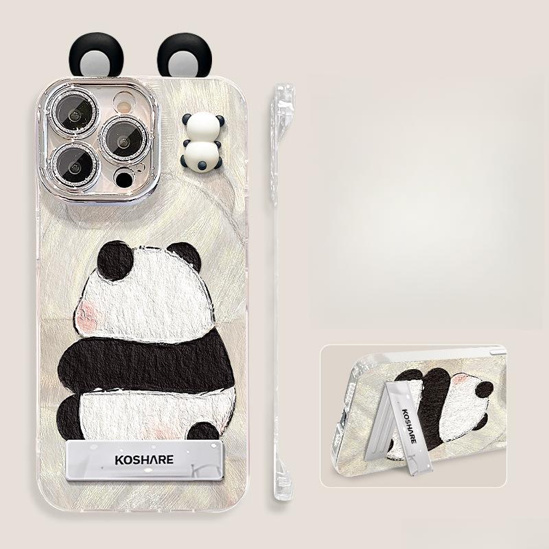 

Panda Doll Stand Suitable for Apple 16 Mobile Phone Case 13promax Feather Yarn Without Frame 15 Cute 14 Naked Metal Sense iPhone XS Max