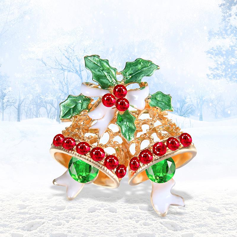 Women Girls Retro Refined Brooches Creative Christmas Bells Elegant Breastpin Pin Birthday Xmas Gift
