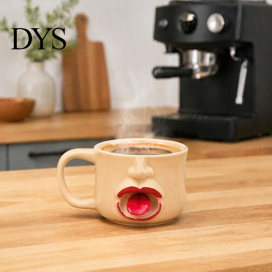 Unique Tongue Sticking Out Cup Quirky Ceramic Coffee Mug, 10oz 3D Sculpted Face Decorative Tea for Students Milk, Funny Creative Drinkware Home Office