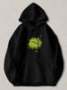 Black Pullover Hoodie with Neon Green Paint Splatter Graphic and Nhiges Text Casual Long Sleeve Sweatshirt with Kangaroo Pocket Fo
