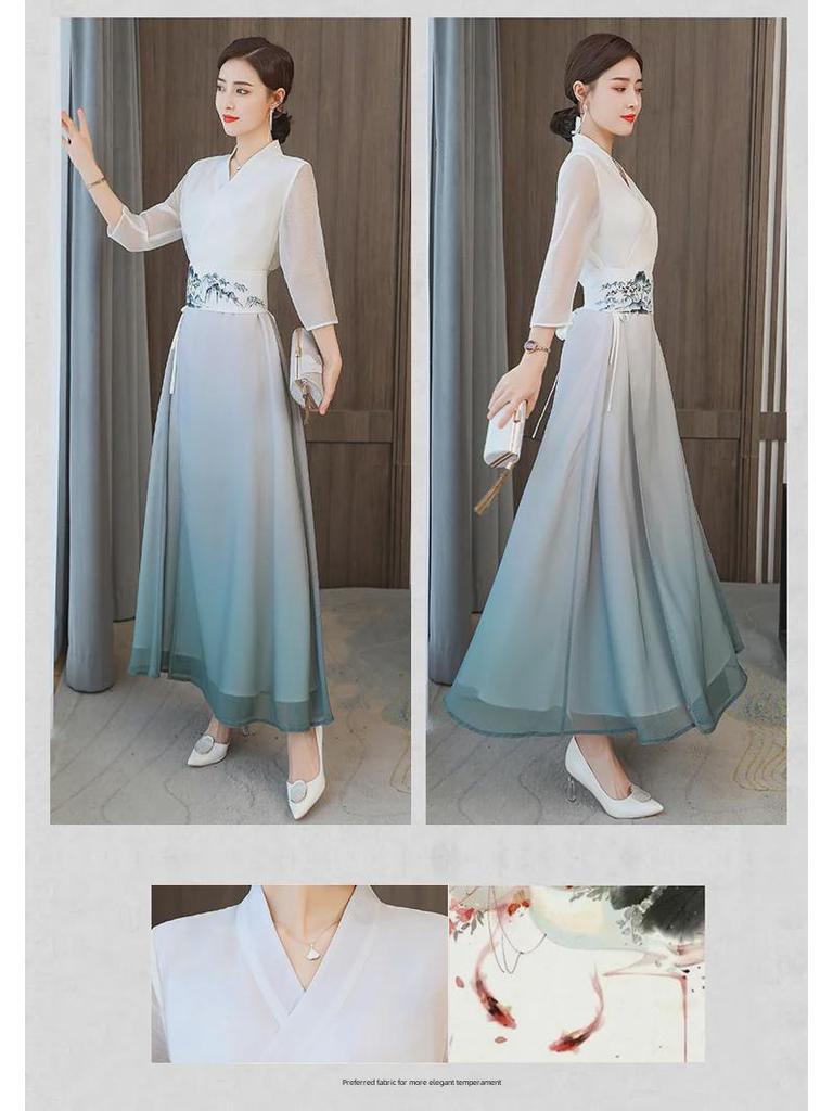 2025 Frühling/Sommer Hanfu-Kleid im chinesischen Stil mit Stickerei und langem Schnürrock