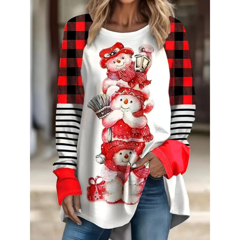 

Топ с рисунком из мультфильмов больших размеров, повседневный топ с круглым вырезом и длинными рукавами, женская одежда больших размеров 5XL