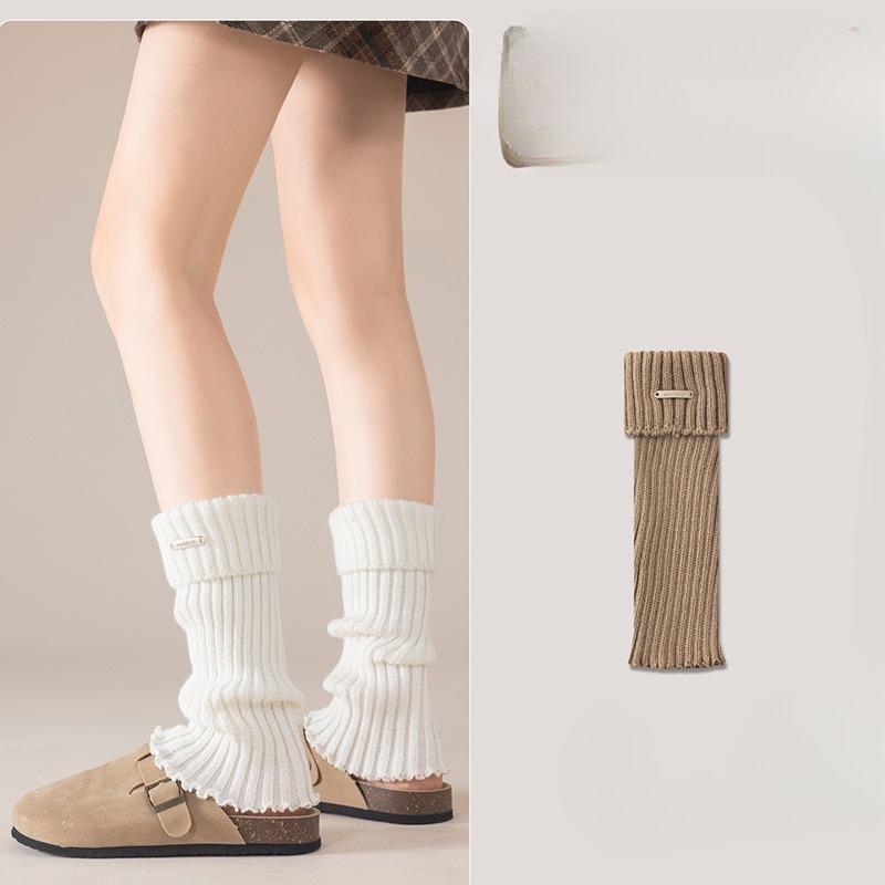 White Knitted Socks for Women in Autumn and Winter, Looking Petite. Mid-calf Leg Covers with Snow Boots, Bokenes and Long Stockings