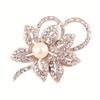 Silver Tone Double Flower Brooch Pin with Big Beads & Rhinestones, Women's Elegant Chest Decorative Button for Jacket Coat Suit