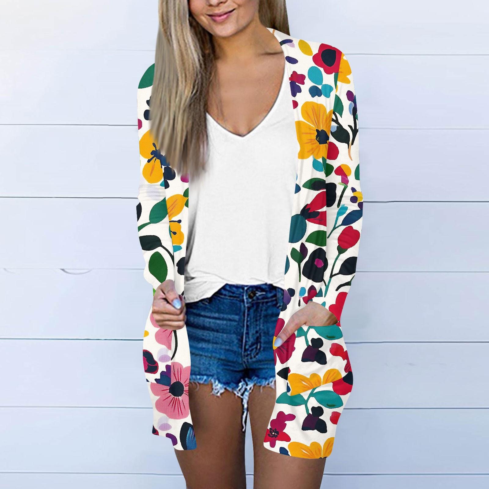 

Женский повседневный модный кардиган-жакет средней длины с длинными рукавами и цветочным принтом XXL