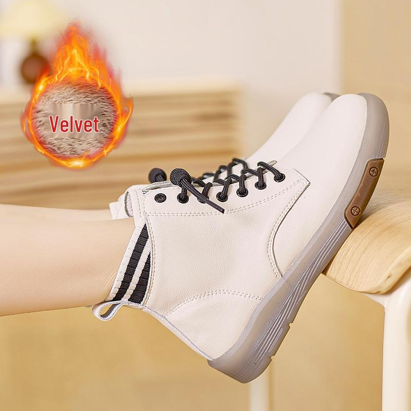 Damen High-Top Knöchelboots 2024 mit Fleece-Futter - Weiche Sohle, Unifarben, Vielseitig & Bequem für Herbst/Winter 40 beige