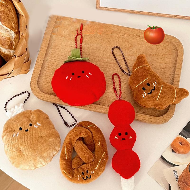 1Pc Kawaii Croissant Pendant Bread Doll Stuffed Keyrings Cute Tomatoes Plush Food Keychain For Bag Decoration Diy Accessories