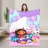 Cartoon Cute Gabby Dollhous Flannel Blanket  Soft Durable Bedding Throws for Bedroom Picnic Fluffy Bedspread Sofa Bed Cover
