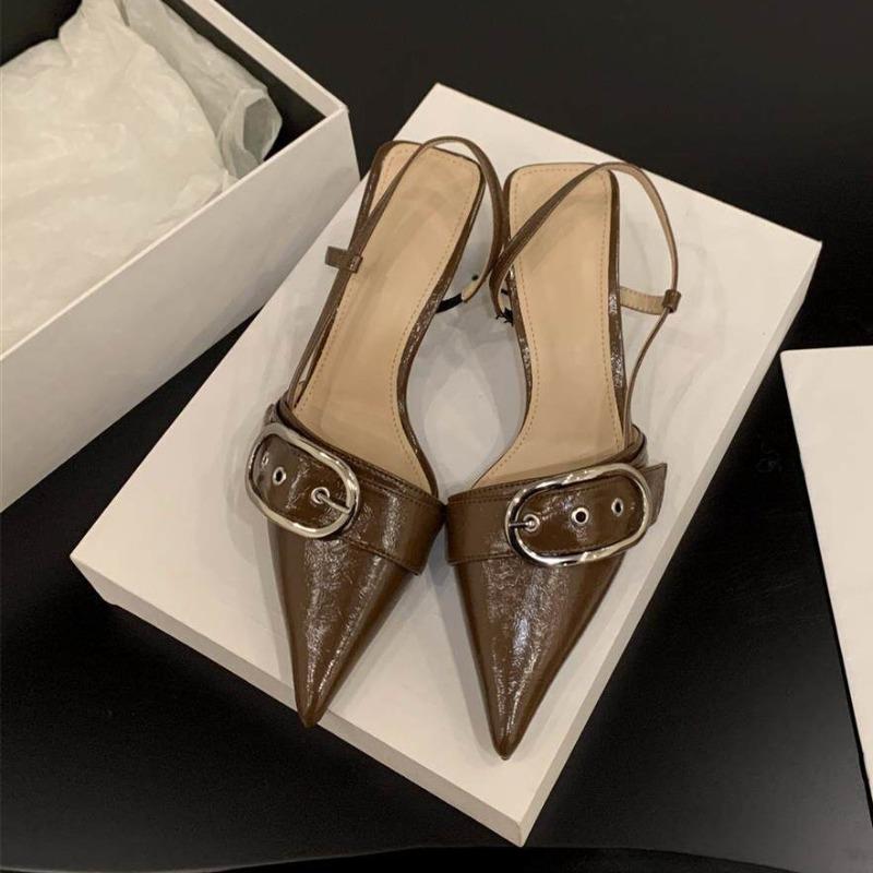 

Metal Buckle High Heels Women s 2026 Summer New One-line Strap Stiletto Heel Baotou Sandals 35 коричневый