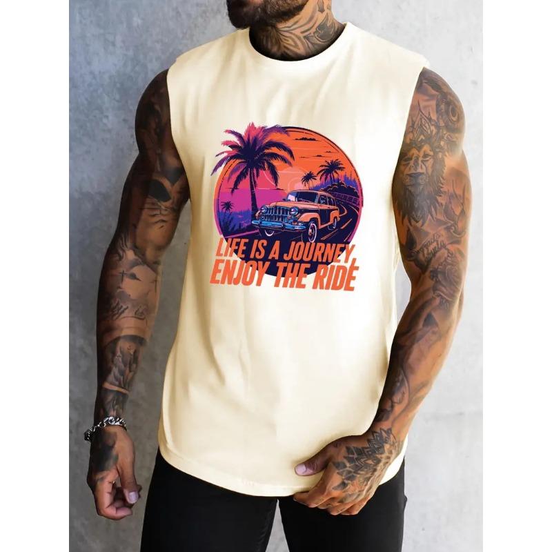 Men's Vest Letter Printed Sleeveless Round Neck T-shirt 3D Three-dimensional Printing Daily Sports Fitness Fashion Design S-5Xl