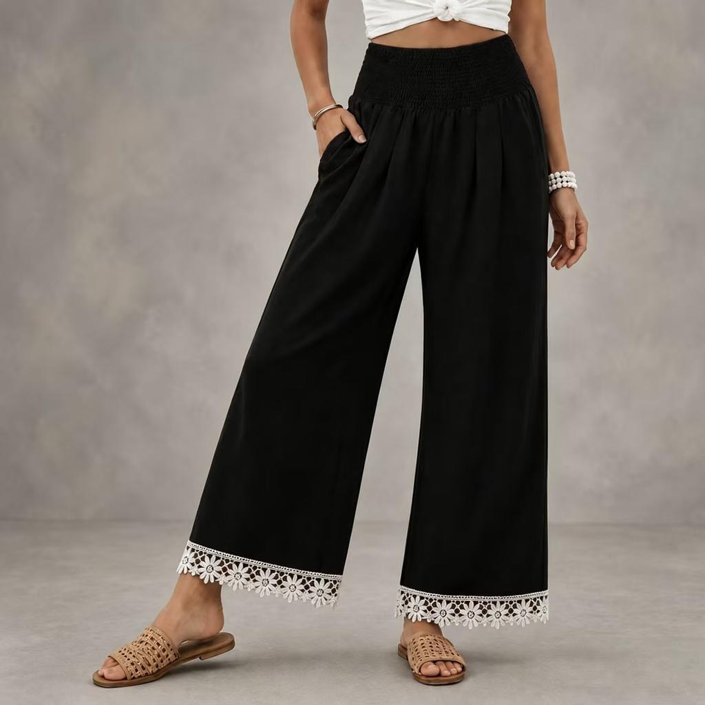 Women's Bohemian Cotton Linen Straight Leg Loose Fit Casual Pants for Summer