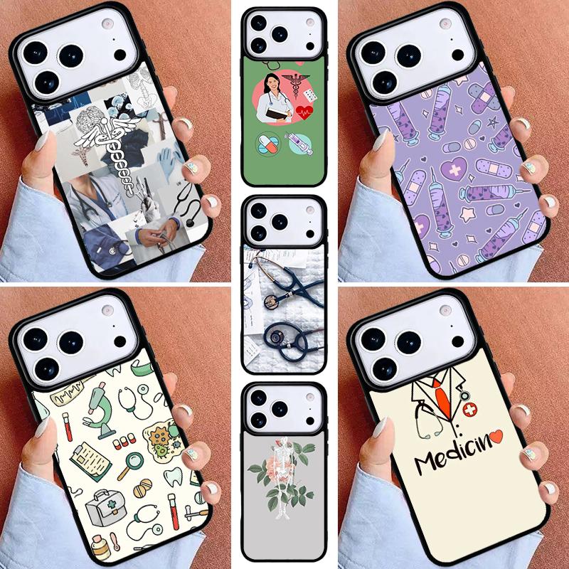 Cartoon Medicine Doctor Nurse Phone Case for iPhone 16e 15 14 13 12 17 Pro Max Plus Air 17pro Cover Coque