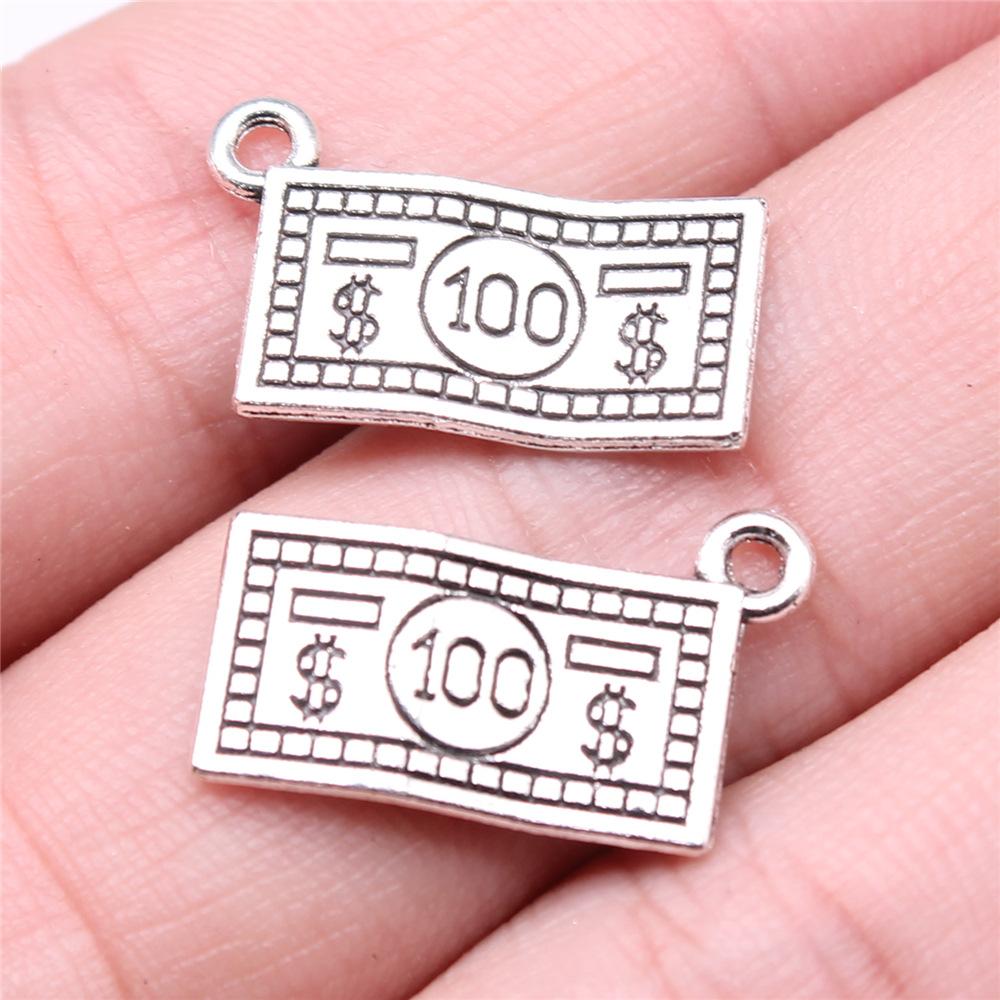 20 Stück Geldbeutel Anhänger Geld US-Dollar Anhänger Schmuckherstellung Glücksgeld Anhänger Für Armbandherstellung Antik Silber Farbe