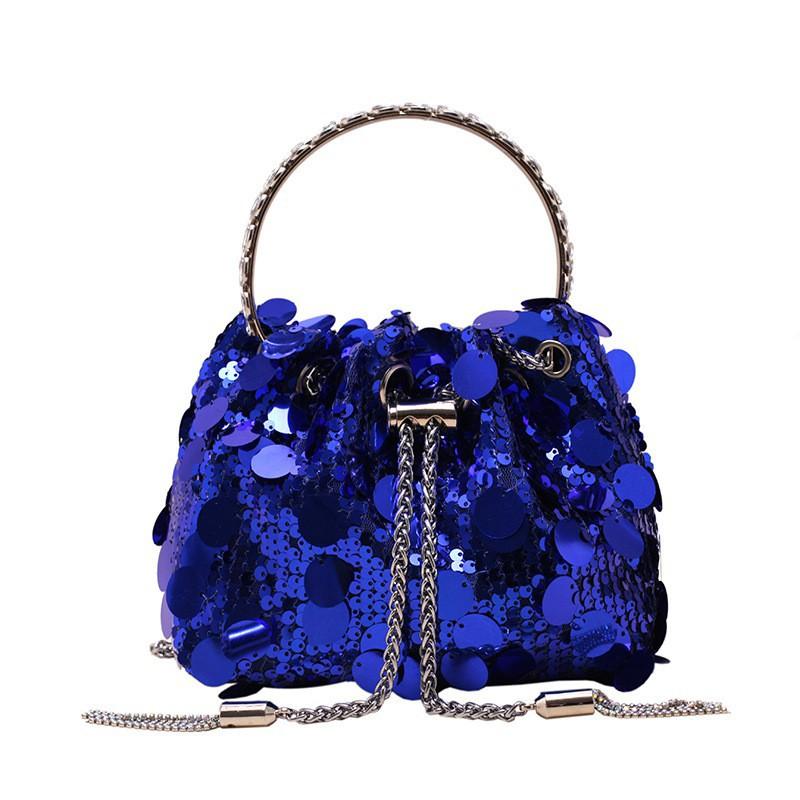 

Simple Western-style Portable Sequined Bucket Bag 2025 New Chain Tassel Dinner Cross-body one size синий