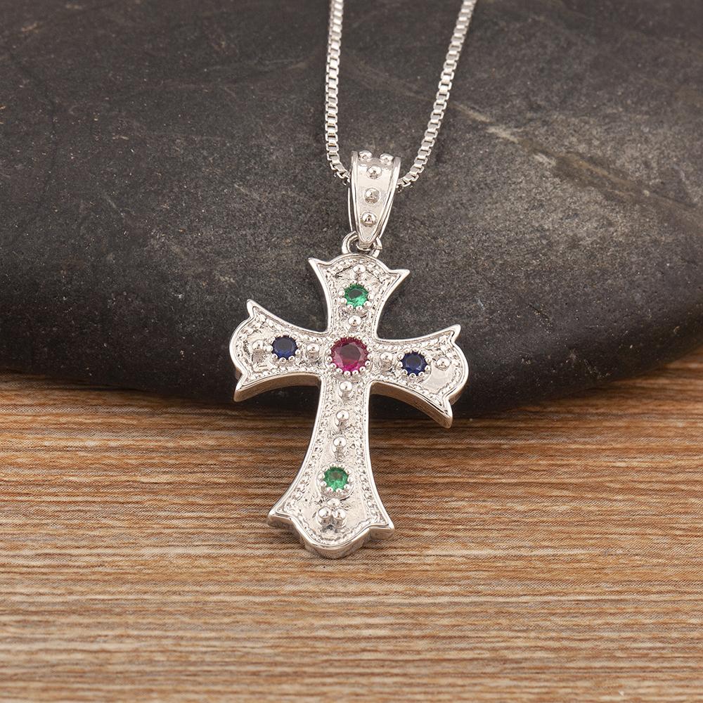 Nidin New Fashion Colorful Delicate Zircon Cross Pendant Necklace For Male And Female Couples Jewelry Party Daily Gifts